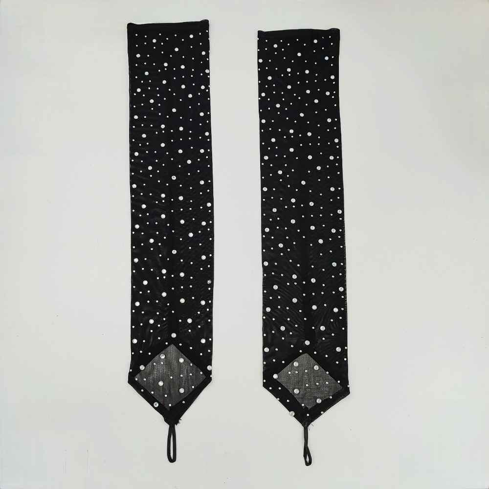 Fingerless Glove Knit - 1 Pair Shiny Rhinestone Mesh Gloves